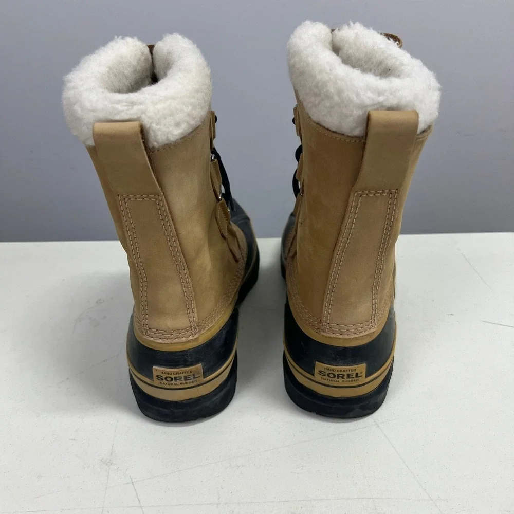 Sorel Caribou II‎ Mens Waterproof Winter Snow Boots Size 7 Tan Black NM1000-281